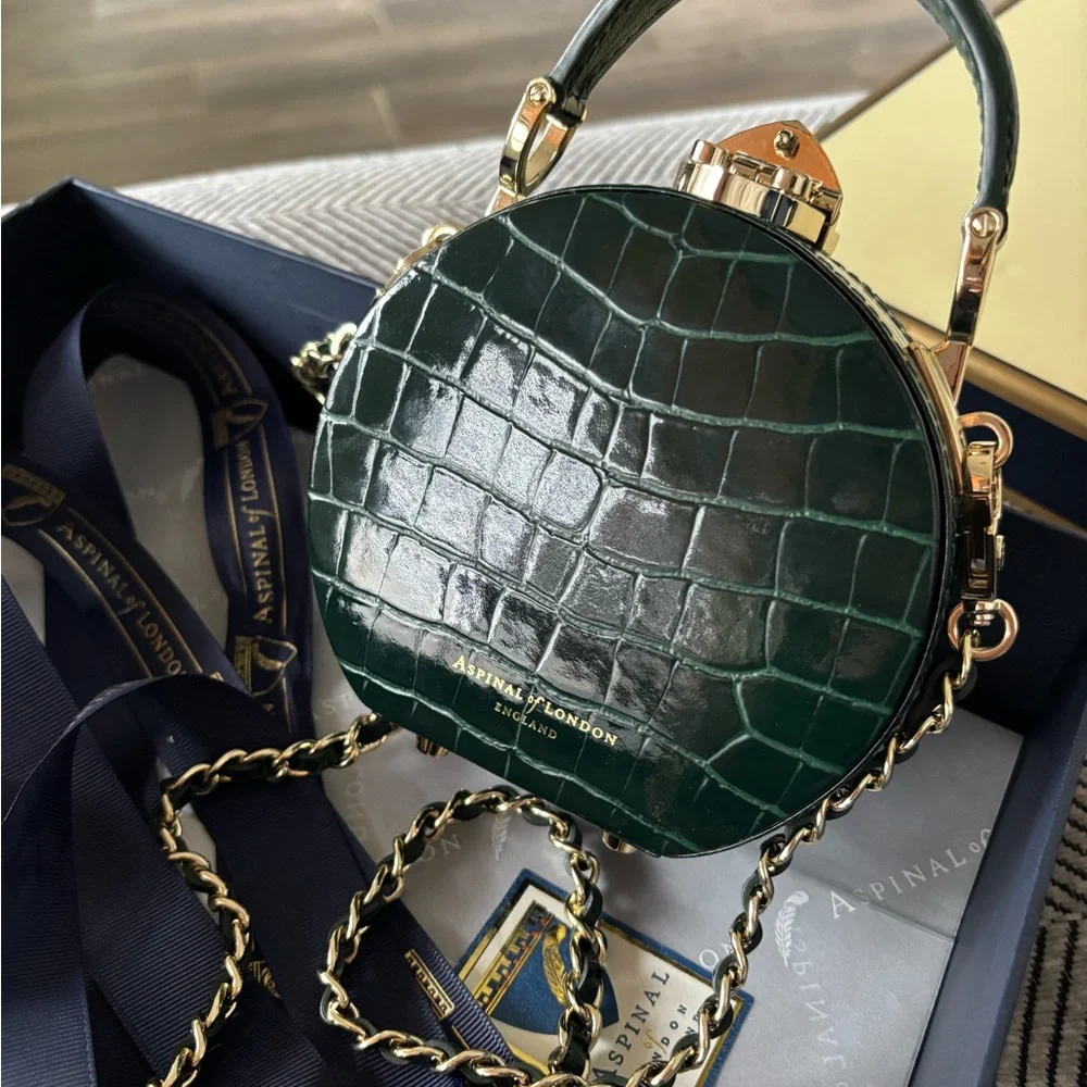 Aspinal of London Hat Box Micro crocodile-embossed patent leathers - Picture 11 of 15